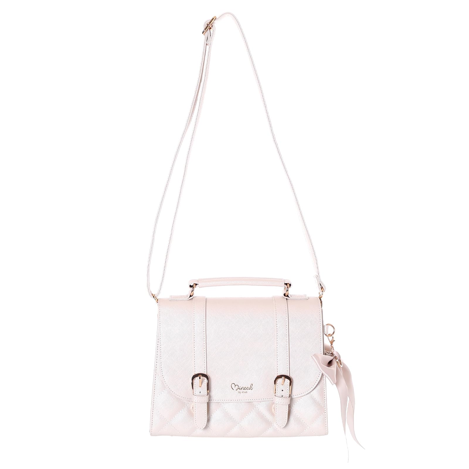 [Osel] 250002 Mineed by Antique-Style Oshikatsu Shoulder Bag, PVC, 25.5 x 19.5 x 10 cm, with Ribbon, (Pearl Beige)