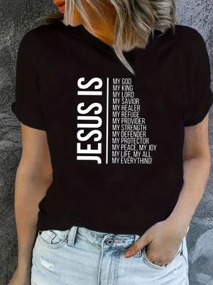 Jesus Ist Print Glaube Grafik Harajuku T-Shirt, Kurzarm Rundhals Lässiges Oberteil für Frühling & Sommer, Damenbekleidung