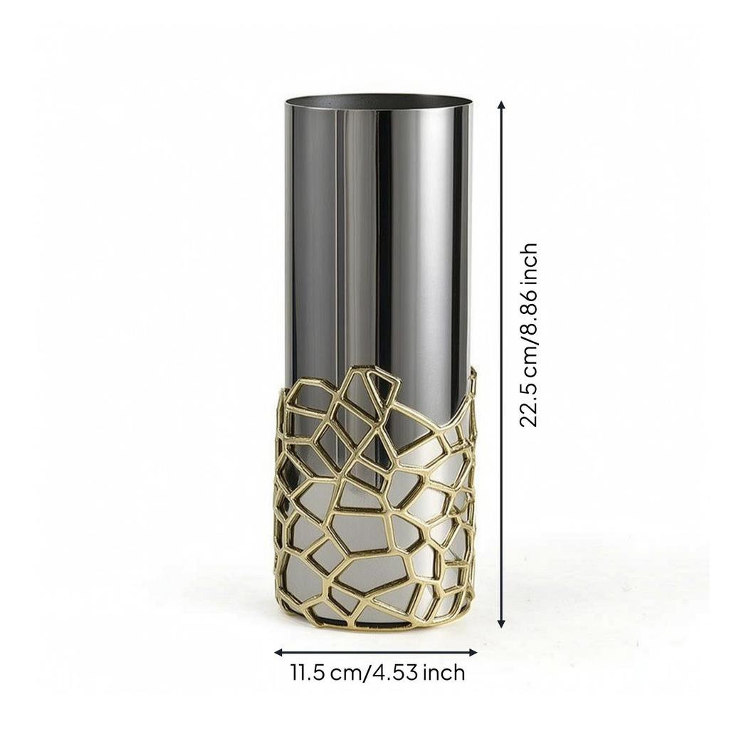 Cylindrical Vase Geometric Metal Metal-Like for Entryway, Dining Table