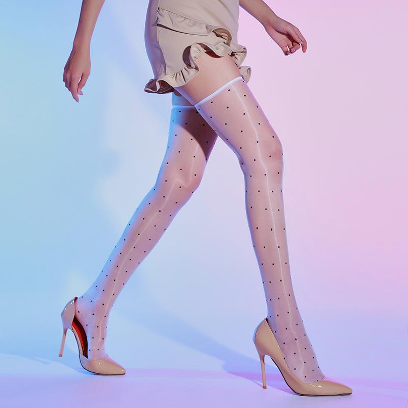 High Socks Exotic Lingerie Women  Aurora Dot Long Tube Oil Shiny Sheer Over Knee Stockings Ultra Thin Transparent Sockings