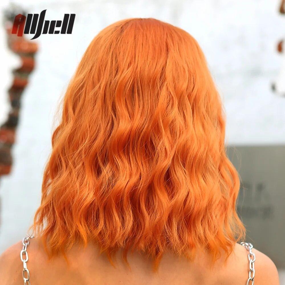 Shoulder Long Copper Ginger Wig Orange Synthetic Water Wave Wigs for Women Heat Resistant Daily Halloween Cosplay Wig with Bangs