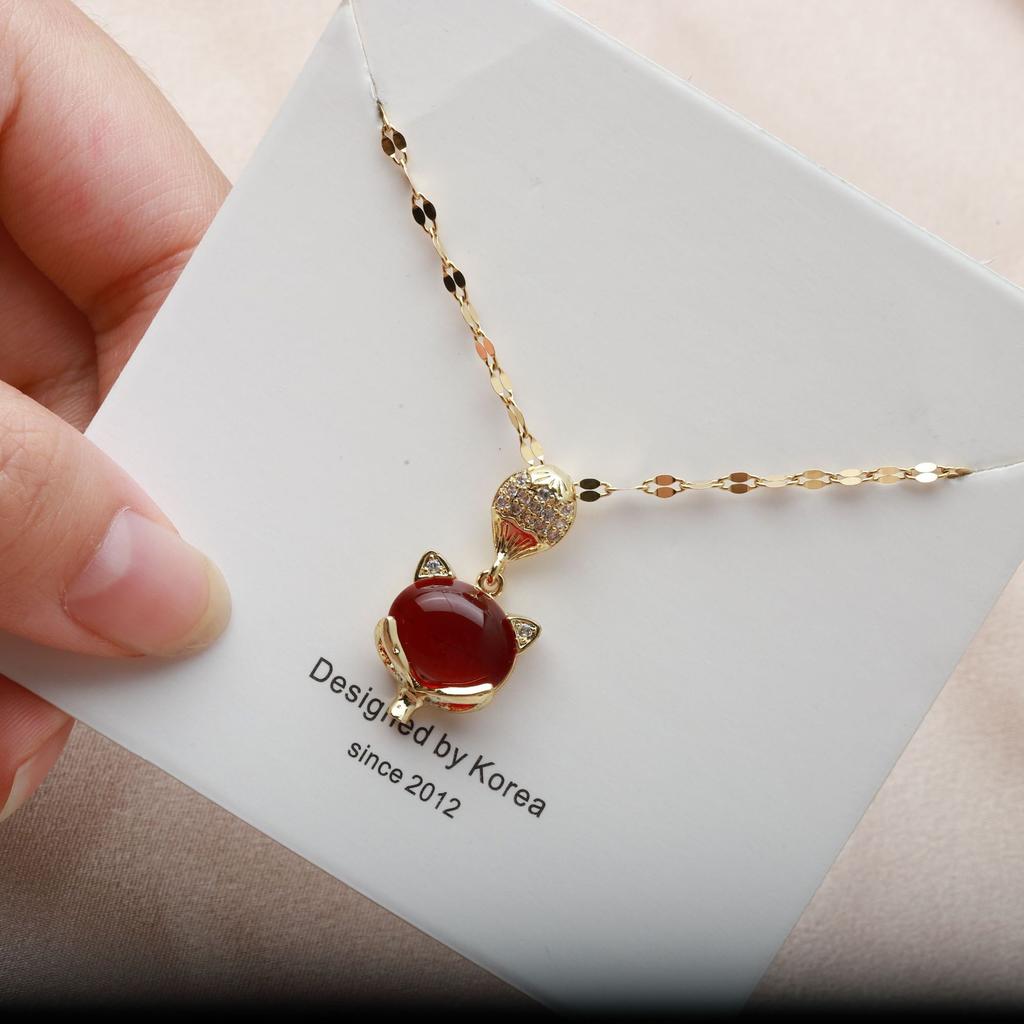 Little Fox Rose Gold Clavicle Chain Titanium Steel Short Necklace Female Tide Non-Fading Neck Chain Versatile Pendant