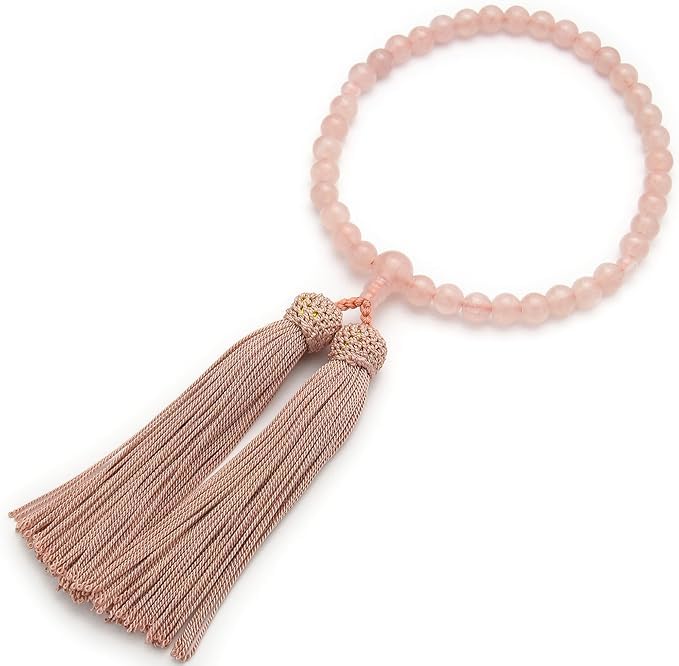 [Nenjudo] [Women's Natural Rose Quartz Prayer Beads (Includes Original Chirimen Silk Prayer Bead Bag (Floral Pattern)] Made In Japan. Handmade