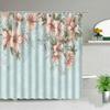 Floral Shower Curtain, Spring Blossom Flower Polyester Bath Curtain with Hooks Durable Waterproof Shower Curtain for Bathroom