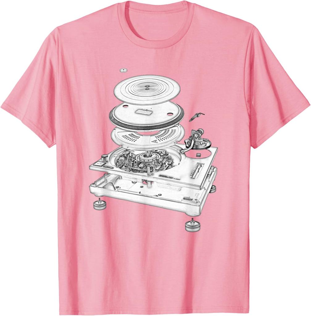 Turntable Exploded Blueprint DJ Graphic Tee Cotton Casual Short Sleeve TShirt