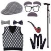New Kids 100 Days of School Costume for Boys Halloween Old Man Costume Hat Glasses Wig and Grandpa Vest Cane Full Set Child