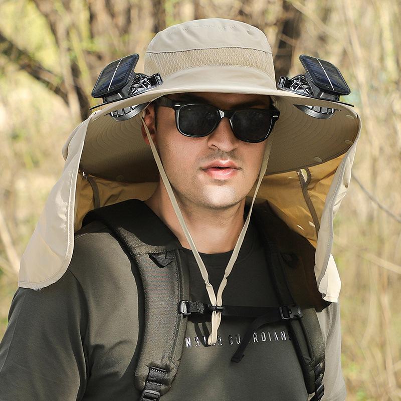 Men's Summer Outdoor Fan Hat, Rechargeable High-Wind Sun Hat Wide Brim UV Protection Hiking Bucket Hat