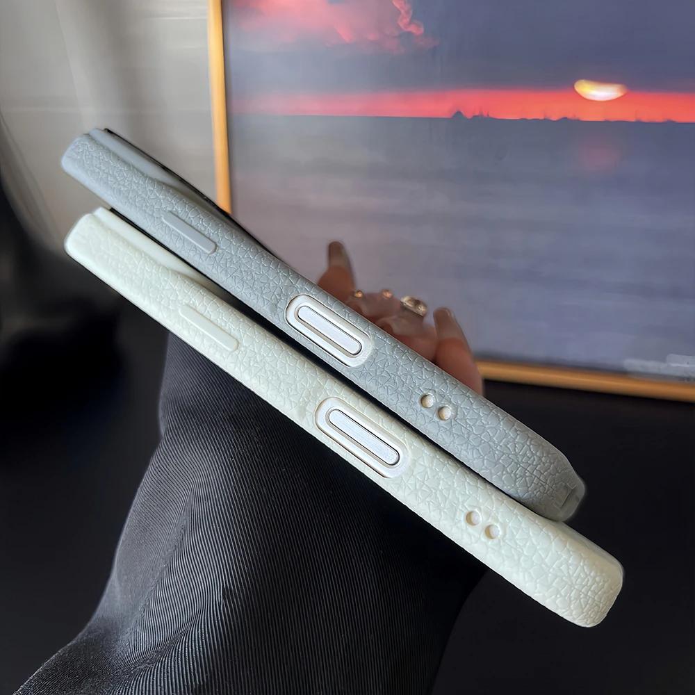 Frosted Hit Color Lichee Pattern Phone Case For iPhone 17 Pro Max Air 14 15 Plus 12 13 16 Pro For MagSafe Wireless Charger Cover