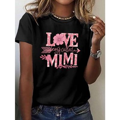 Damen lieben T-Shirt mit Blumendruck Grün Rosa Geometrisch Floral Rundhalsausschnitt Kurze Ärmel Frühling Sommer Lockerer Schnitt Lässig Maschinenwaschbar Oberteil