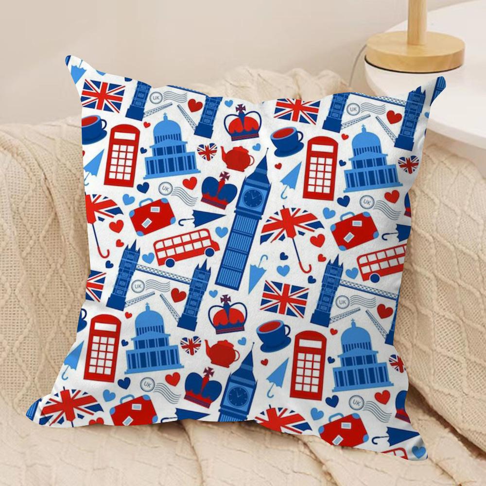 LOVE England Printed Cushion Cover Soft Plush Fabric DoubleSided Printed Sofa Cushion Cover for All Seasons Home Decor Gift