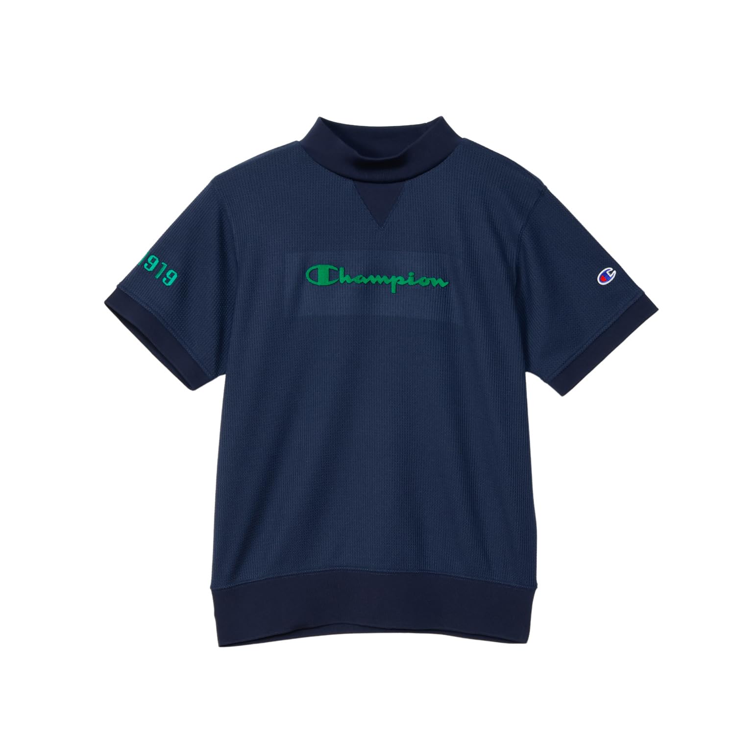 

Champion Short Sleeve Heat UV Quick Script Logo SHORT SLEEVE MOCK NECK SHIRT Navy T-Shirt, Shielding, Protection, Drying, Embroidery, CW-BG301,