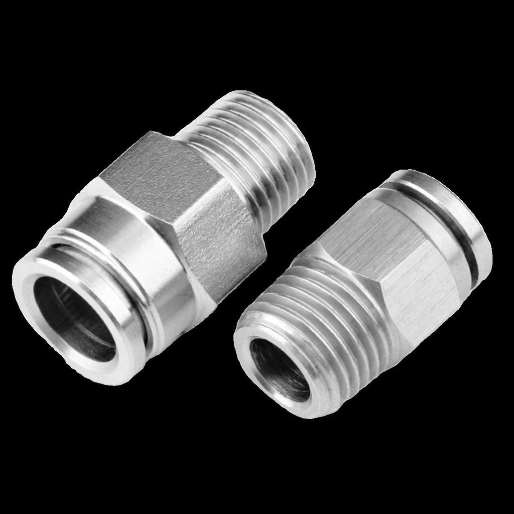 304 Stainless Steel Threaded Pneumatic Air Hose Quick Connect Fitting, PC/PL Options: 8-02, 4-M5, 6-01, 10-03.