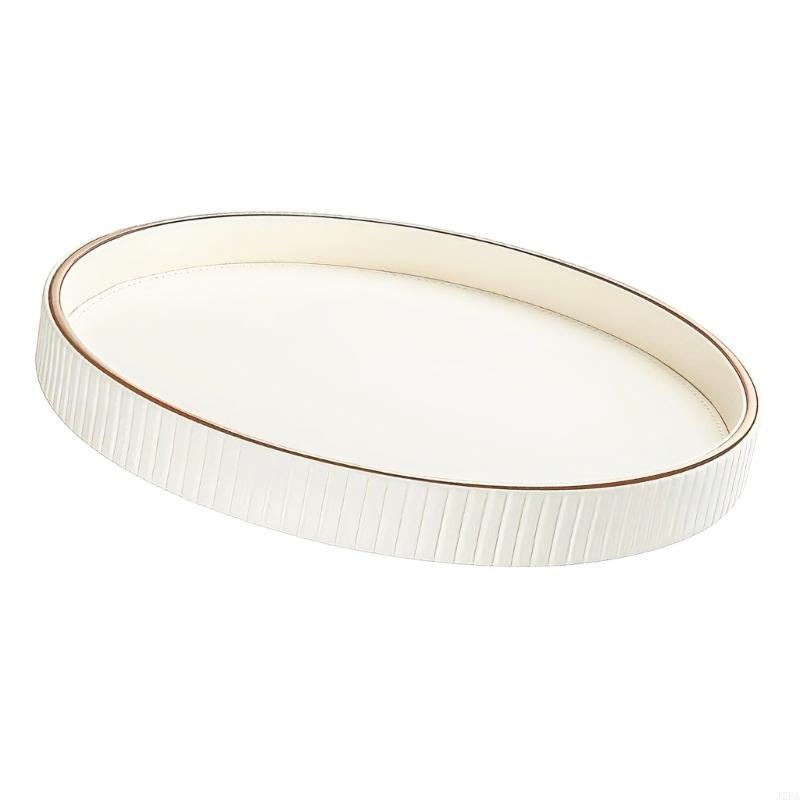 Elegant Round Leather Jewelry Display Tray For Home Decor With Gold Trim And Raised Edges Preventing Item Slips