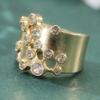 Vintage Inlaid White CZ Women's Ring Gold Color Geometry Hollow Daily Wear Party Jewelry Anniversary Gift