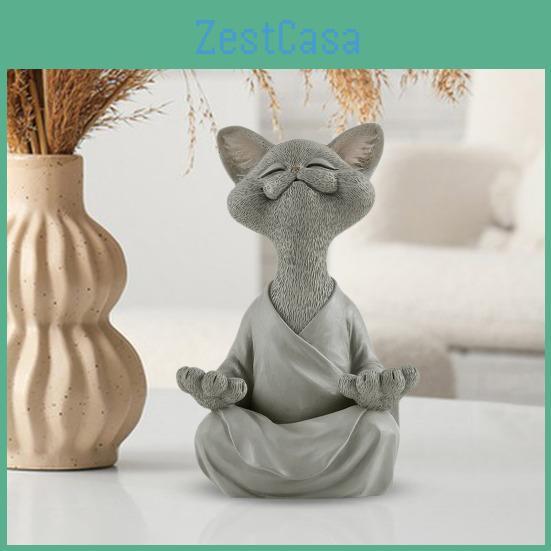 Meditating Resin Zen Figurine Cat Cat Sculpture Sit In Meditation Cat Ornament For