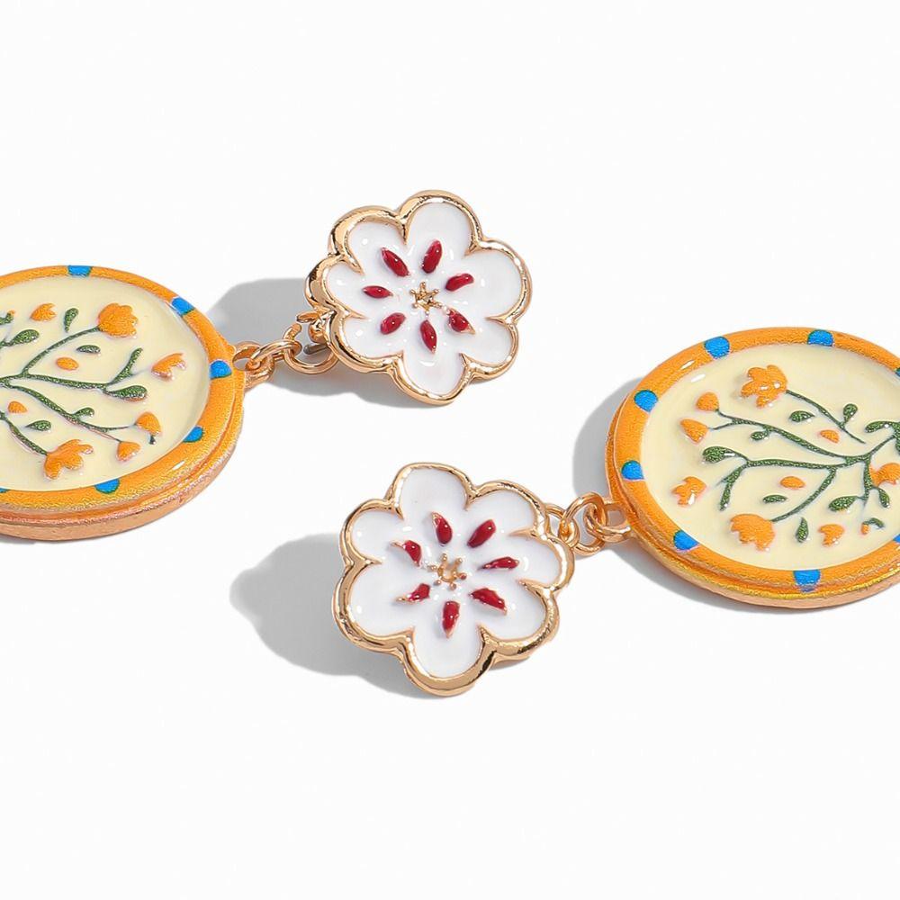 Painting Enamel Flower Dangle Earrings Charm Bohemian Dangle Earring Party
