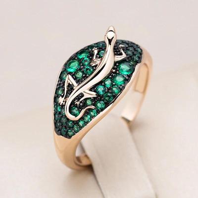 Schwarze Textur Grün Zirkon Goldene Gecko Ringe Frauen Persönlichkeit Komfort Zubehör Mode Kostüm Schmuck
