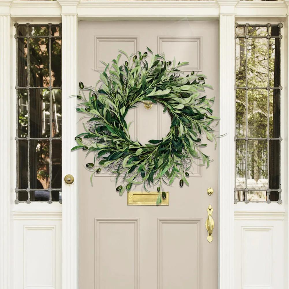 Front Door Wreath Seasonal Decor Spring Decor 40cm Beautiful Olive Leaves Wall Hanging Garland Indoor Wall Decor