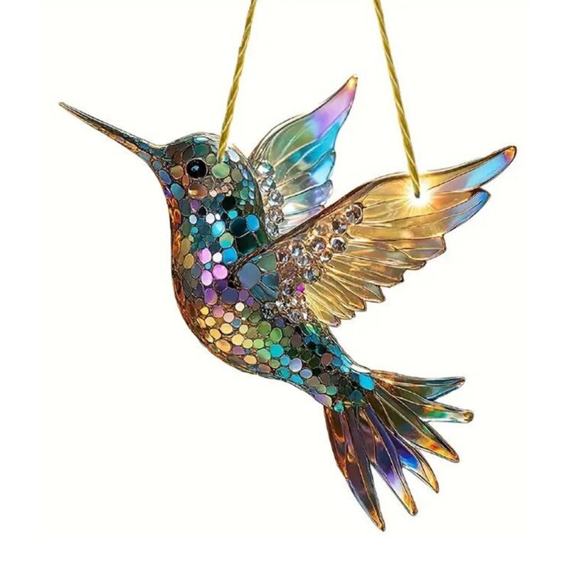 Colorful Acrylic Bird Pendant Crystal Like 2D Flat Hanging Ornament for Car Rear Mirror Charm and Window Decoration