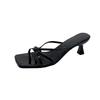 Niche thin strap square head open-toed high-heeled sandals girl 2025 spring and summer new one-word strap thin heel temperament light mouth slippers