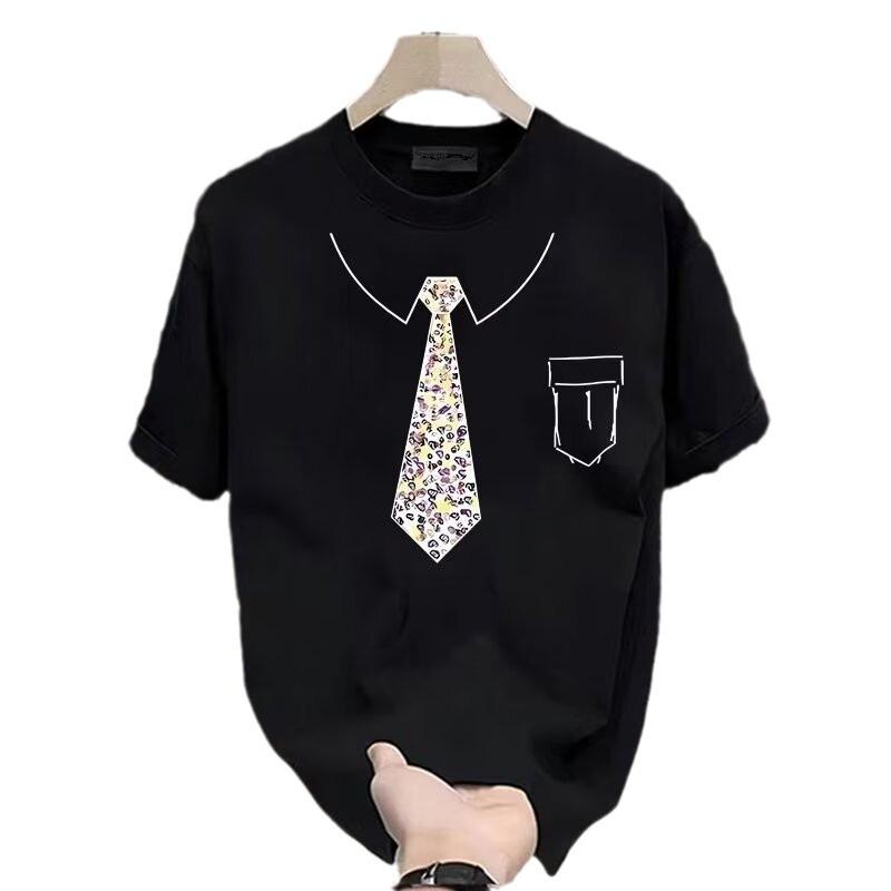 American Trendy Brand High-End Pure Cotton Men'S Printed Short-Sleeved T-Shirt Trendy Casual Round Neck T-Shirt Men'S