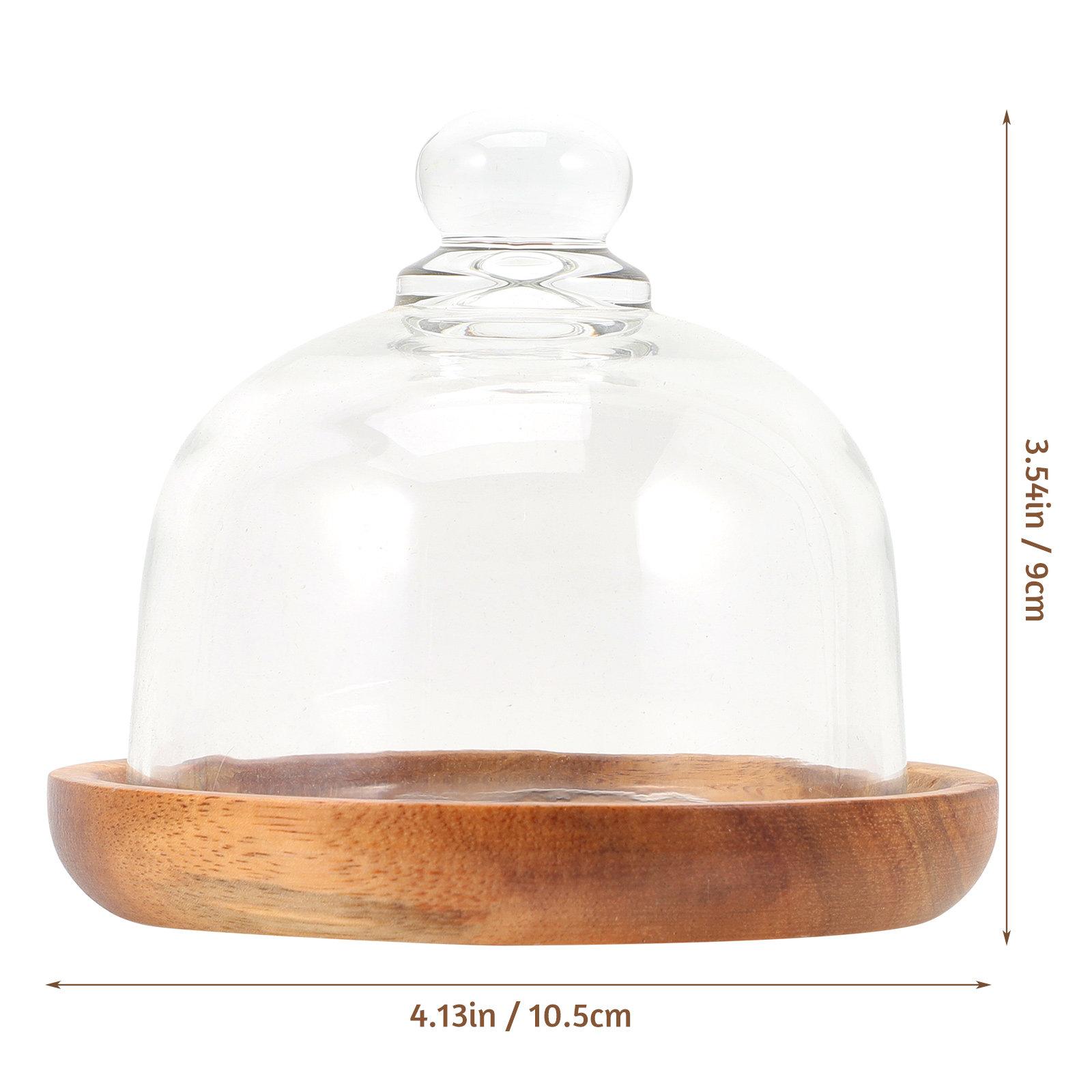 

Wooden Cake Tray with Clear Glass Dome Lid Round Dessert Display Server Plate for Cupcakes Cookies Fruits Muffins Baking Storage прозрачный