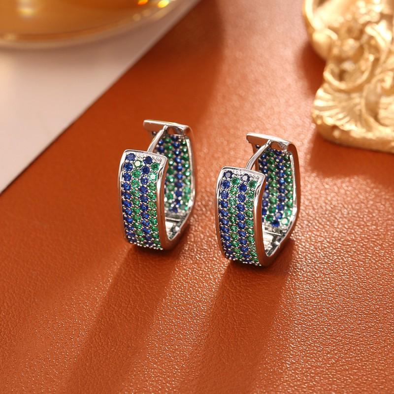 Luxury Geometric Zircon Ear Buckles Needle Fashion Earrings Women