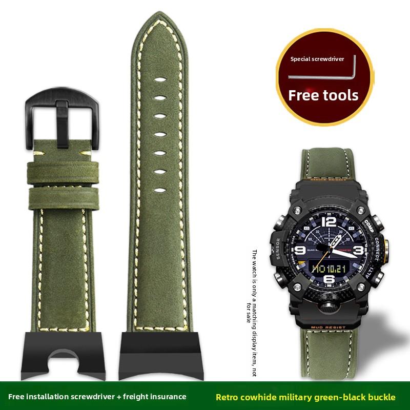 GG-B100 Bracelet de montre en cuir de vachette italienne Pour Casio G-Shock Little Mud King GG B100 Bracelet vintage en cuir véritable pour homme