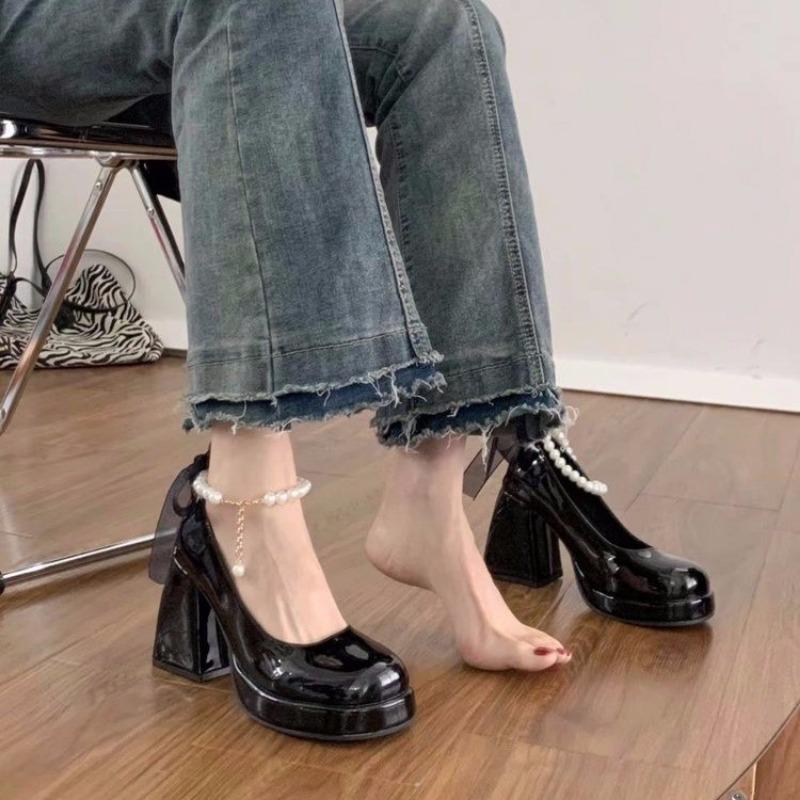 Thick heel single shoes women's new wedding shoes pearl bridesmaid shoes white shoes high heels Mary Jane women's shoes