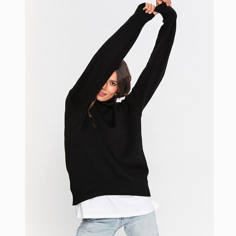 Hirsionsan Pulover tricotat cu gât roscat solid pentru femei, iarnă, nou, îngroșat, cald, cu mânecă lungă, pulover, lejer, de bază, tricotaj pentru femei