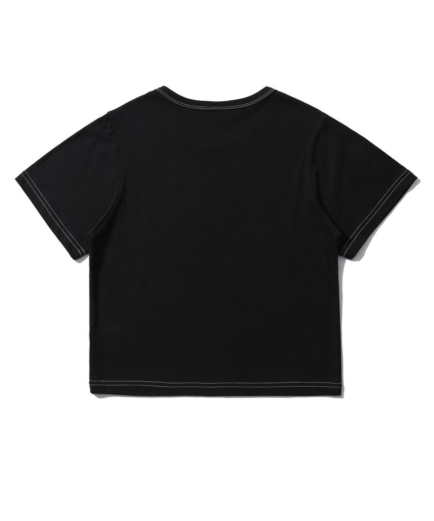 Sseochi410 Heart Lettering Crop Top Black