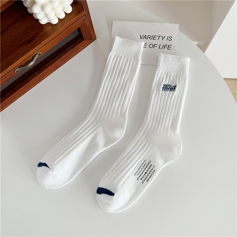 Cityboy Thick Ribbed Embroidered Mid-Calf Socks - Shawn Yue Style, Trendy Korean Cotton Couple's Socks