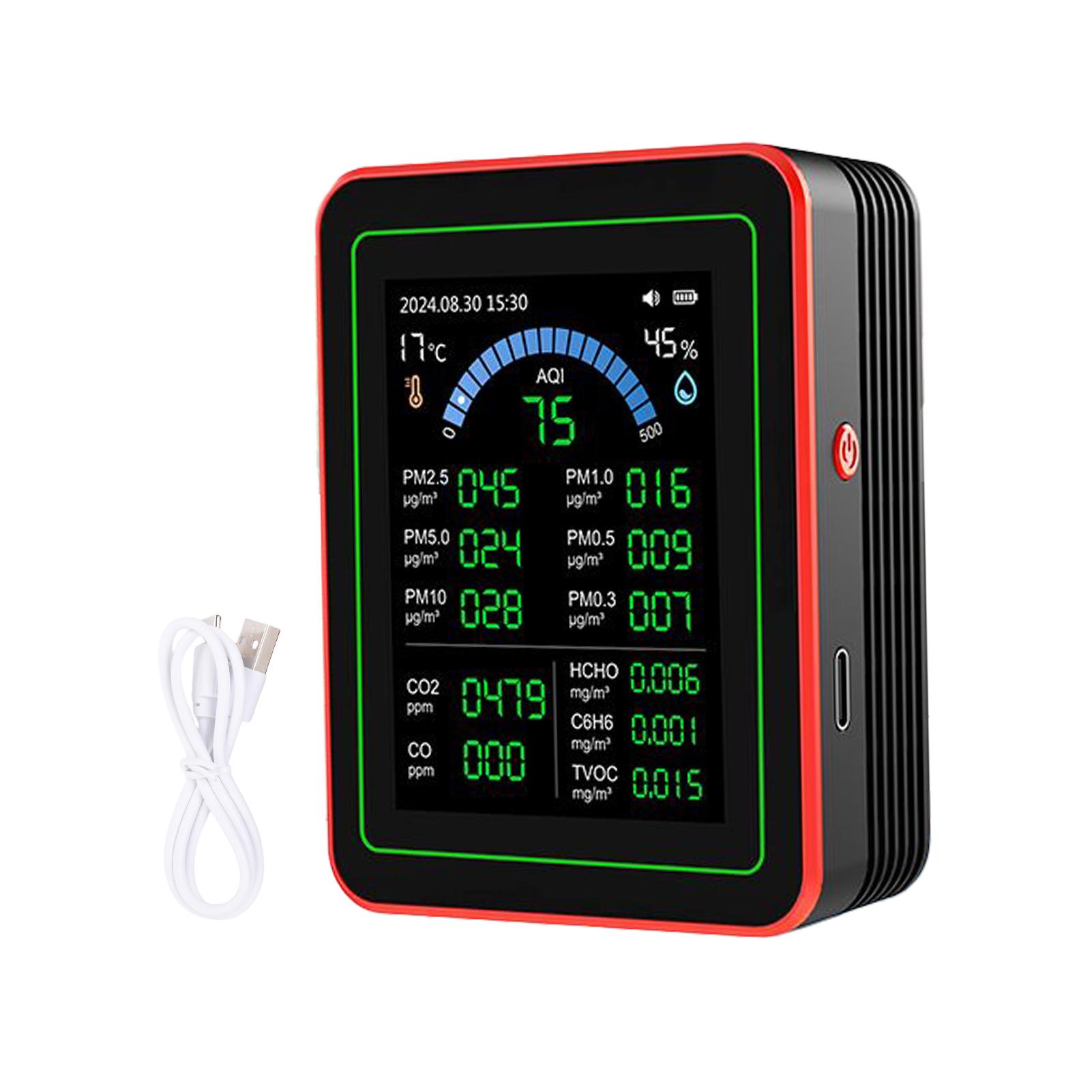 

18 в 1 Измеритель HCHO, Измеритель температуры и влажности с цветным экраном для дома и офиса, Обнаружение в помещении PM0.3 PM0.5 PM1.0 чёрный