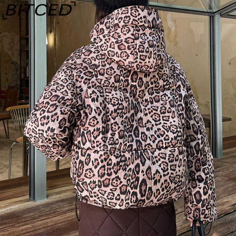 BITCED Short-Length Leopard Print Cotton Jacket for Women with Hood Minimalist Fashion Design, Oversized Fit, Unique Style Cotton Coat