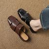 Fashion 2025 Outside Summer Women Mules Genuine Leather Women Shoes Cover Toe Chunky Heel Slippers Square Toe Hollow-out Modern Slippers