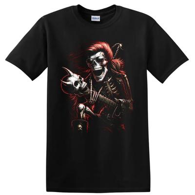 Skull Guitarist T Shirt W/ Sunglasses Gothic Rock Music Skeleton Tee Art Graphic
