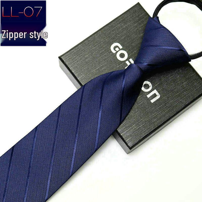 Men's No-Iron Zipper Striped Formal Tie with Logo, 8cm