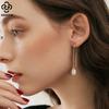RINNTIN GPE75 S925 Sterling Silver Long Chain Tassel Drop Earrings for Women Freshwater Pearl Dangle Studs Earrings