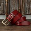Men's Genuine Leather Belt with Pin Buckle, Retro Pure Copper, Simple and Versatile Jeans Belt