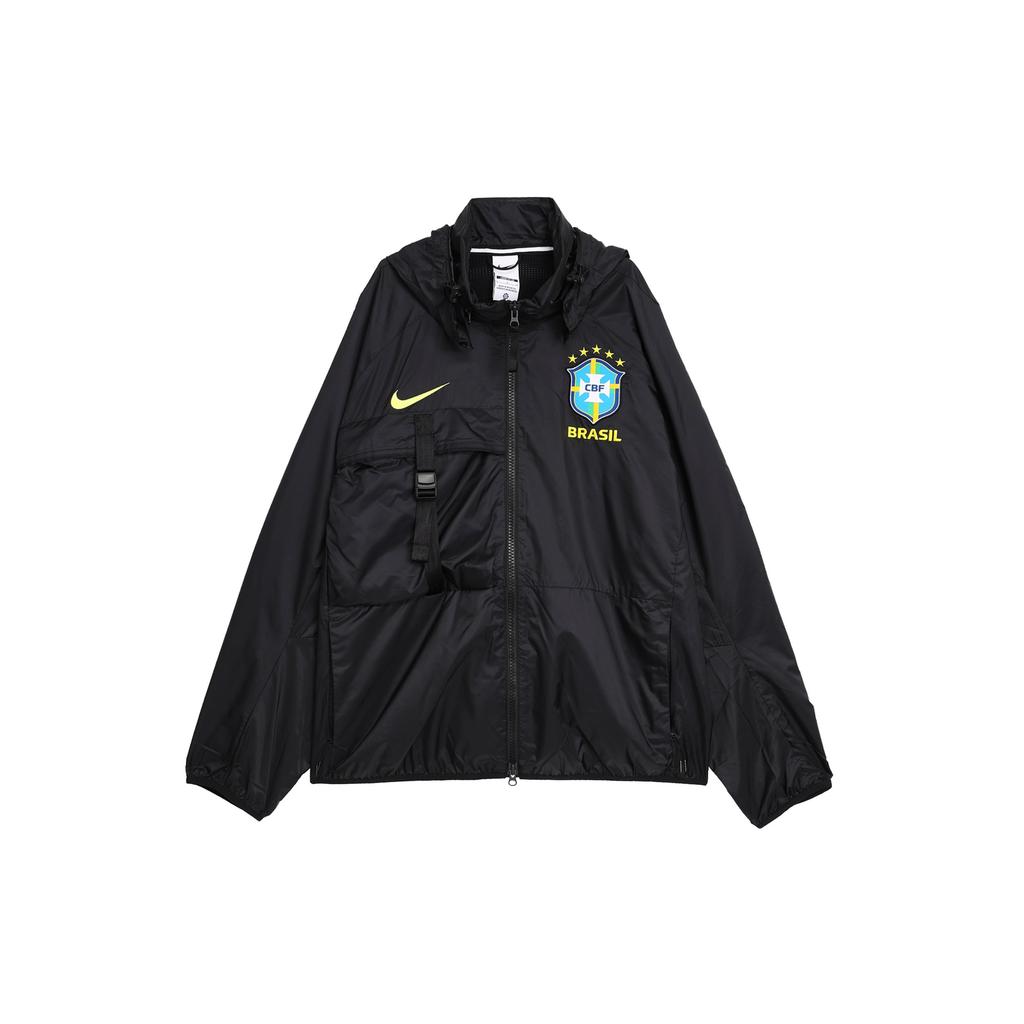 Nike Brazil Team Letter Logo Embroidered Stand Collar Raglan Long Sleeve Football Jacket Men Jacket Black FZ8359-010