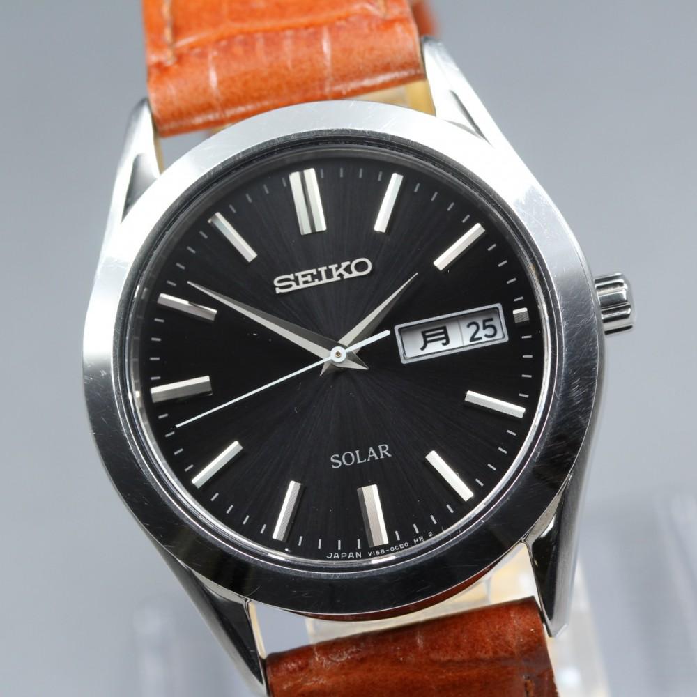 Б/у в состоянии Near MINT Мужские часы SEIKO Spirit V158-0AZ0 День/Дата Черные Солнечные Кварцевые 37мм