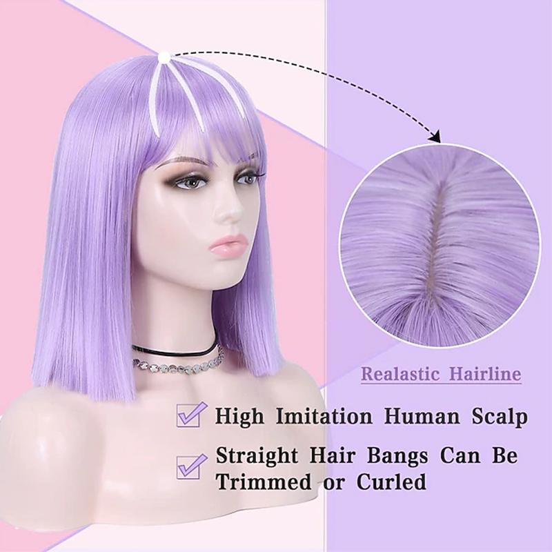 HAIRJOY Purple Bob Wigs Straight with Bangs Short Bob Wigs Synthetic Hair Wig for Women Cosplay Wig Halloween Wig