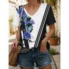 New Colorful Plaid Patchwork 3D Print T-Shirts Women's V-Neck Short Sleeve T Shirt Y2k Harajuku Tees Casual Tops Female Clothing