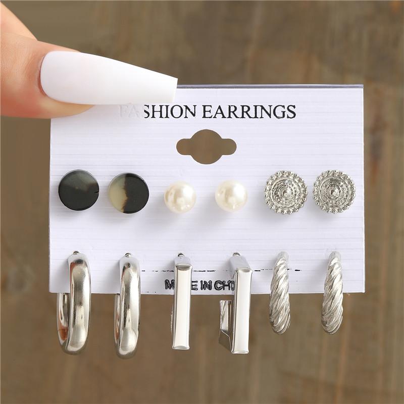 Silver Color Butterfly Earrings Set For Women Girls Vintage Pearl Circle Geometric Twist Hoop Earrings Trendy Jewelry Gifts