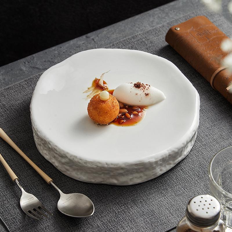 

Creative Irregular Shape Ceramic Plates White Porcelain Oval Stone Pattern Double-layer Plates Western Cooking Dishes Kitchen