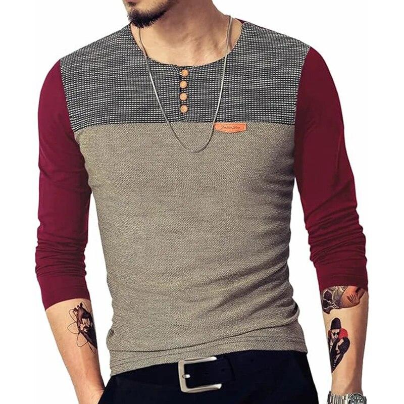 Мужские облегающие повседневные футболки с длинными рукавами и пуговицами — фото 9