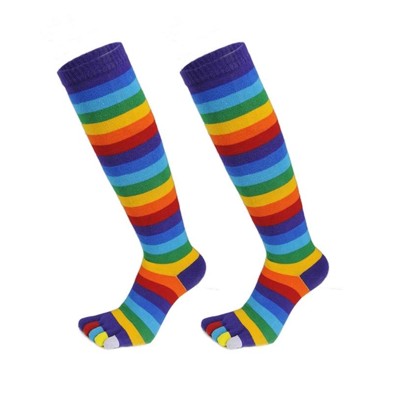 1 Pair Toe Socks Women Rainbow Toe Socks for Women Rainbow Striped 5 Toe Funny Leg Warmer Calf Socks with Toes Separated