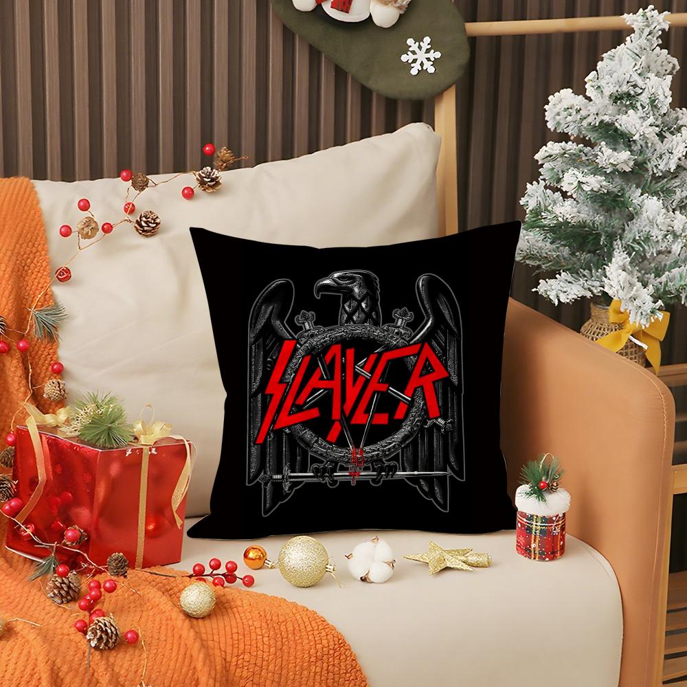S-Slayer Heavy Metal Rock Band Kissenbezug Anti-Hausstaubmilben Kissen Unsichtbarer Reißverschluss seidiger kurzer Plüsch Sofakissenbezug