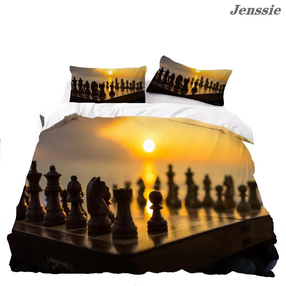 Schwarz Weiß Schachbrett 3D Gedrucktes Bettwäscheset Schach Steppdecke Bezug Erwachsener Bettbezug Luxus Steppdeckenbezug mit Kissenbezug