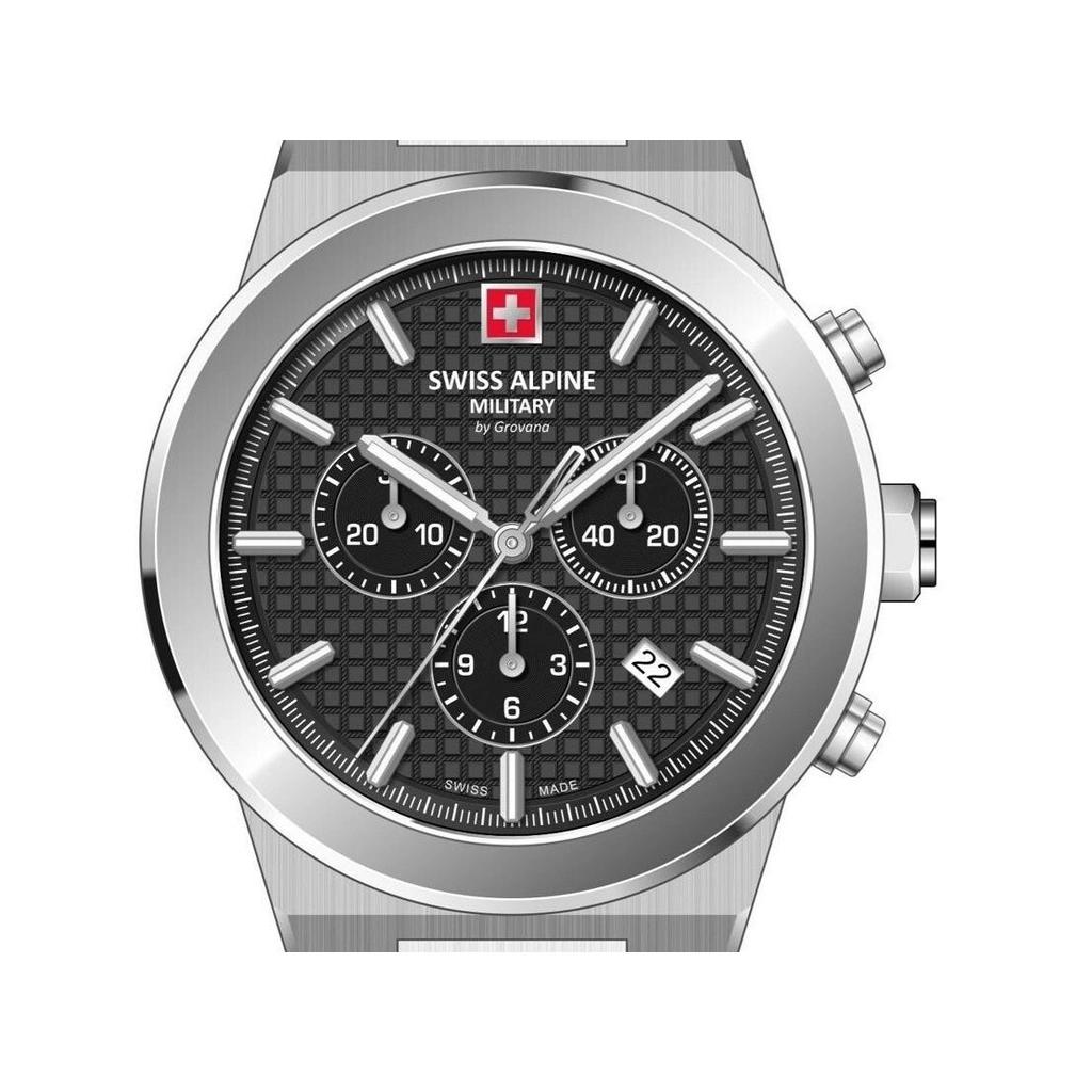 Swiss Alpine Military Pioneer Chronograph Stainless Steel Black Dial Quartz 7048.9137 100M Men's Watch